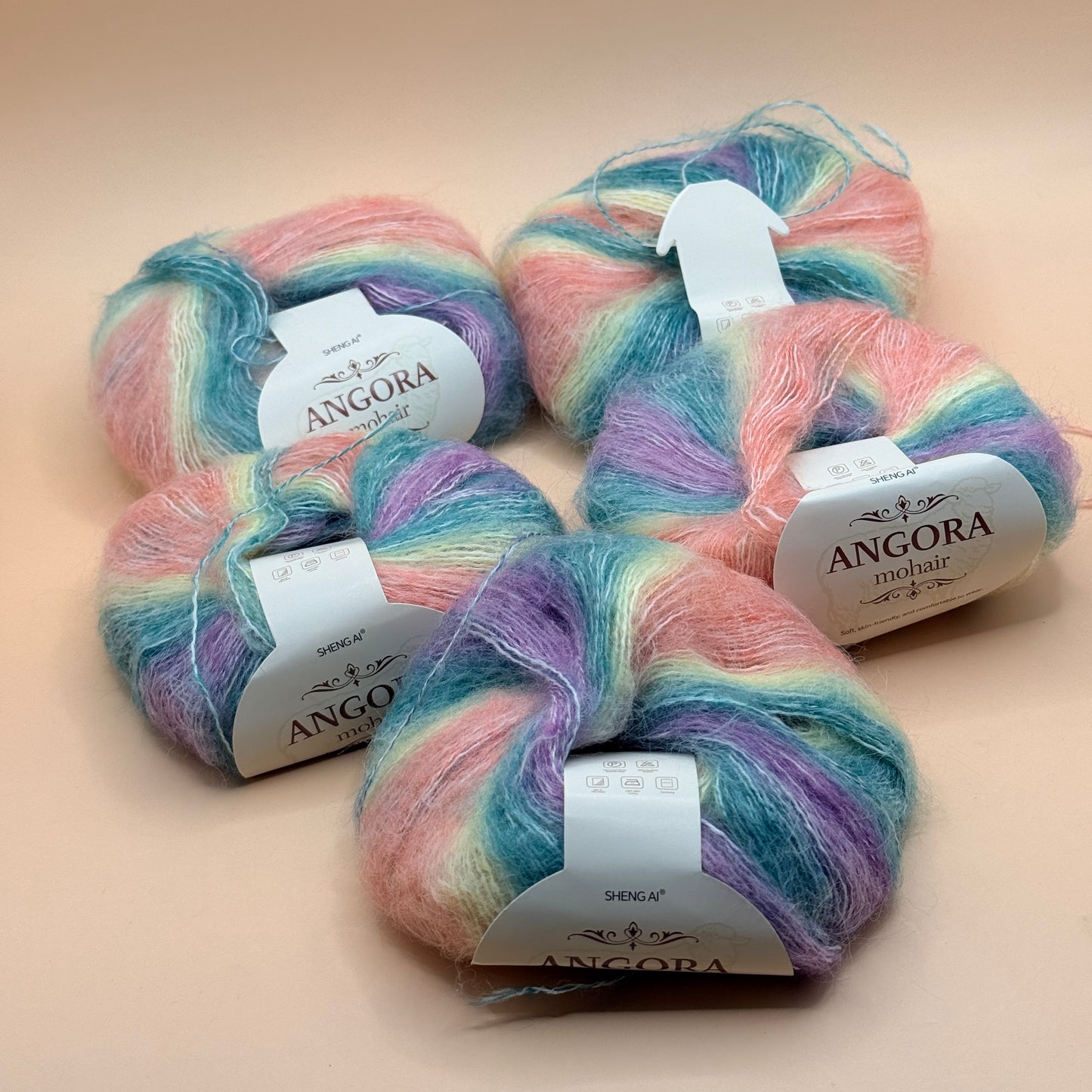 Pastel Rainbow Angora Mohair Yarn – 5x 25g Skeins 125g