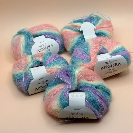 Pastel Rainbow Angora Mohair Yarn – 5x 25g Skeins 125g