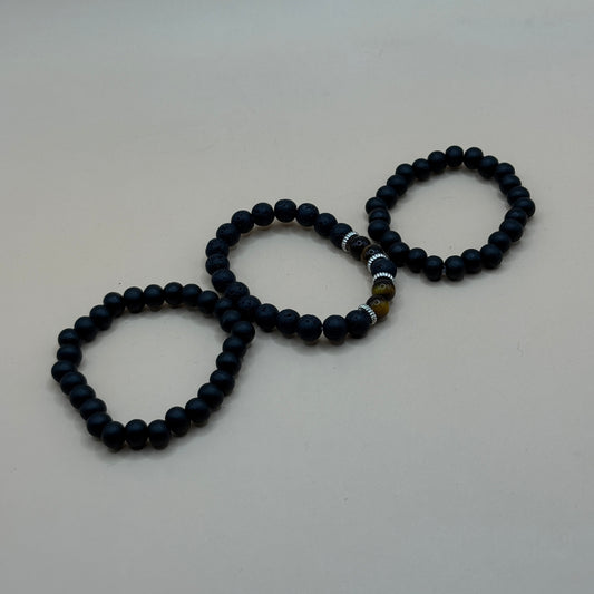 3x Black Beaded Bracelet Set