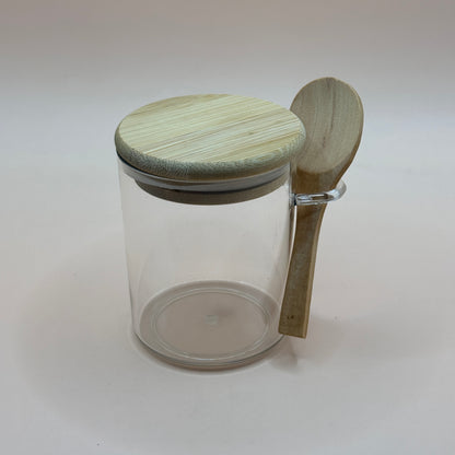 Clear Plastic Storage Jar with Bamboo Lid & Wooden Spoon