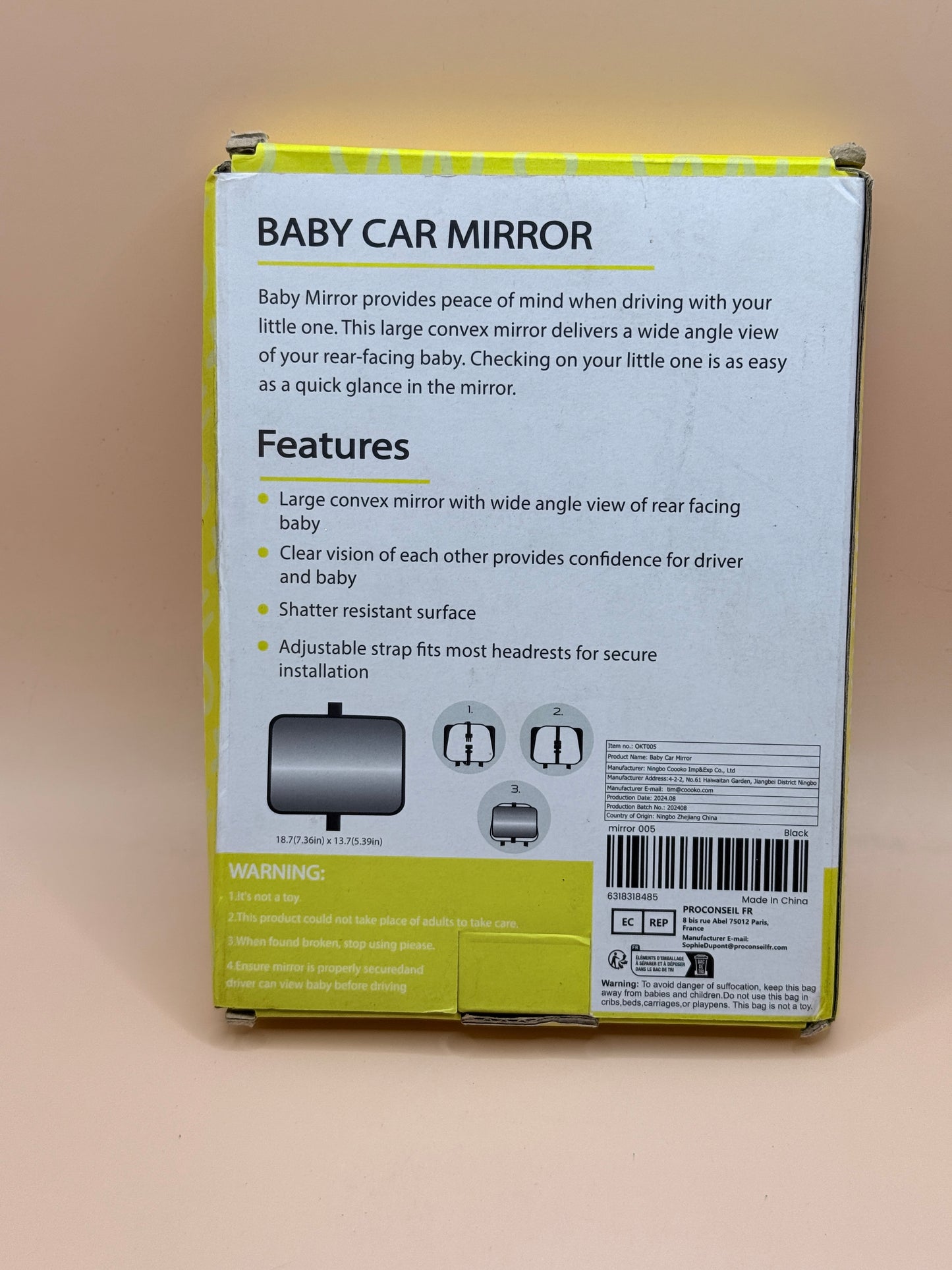 Compact Baby Car Mirror Rear Facing Wide Angle View