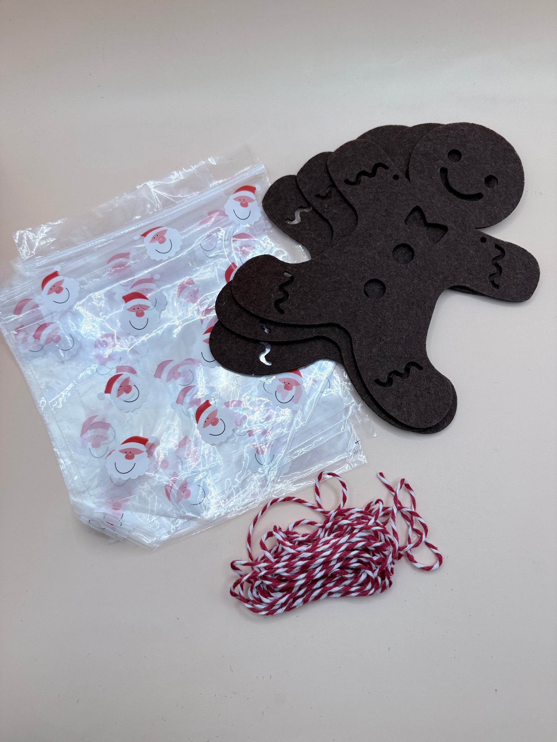 Gingerbread Felt Treat Bag Kit With Twine & Santa Bags