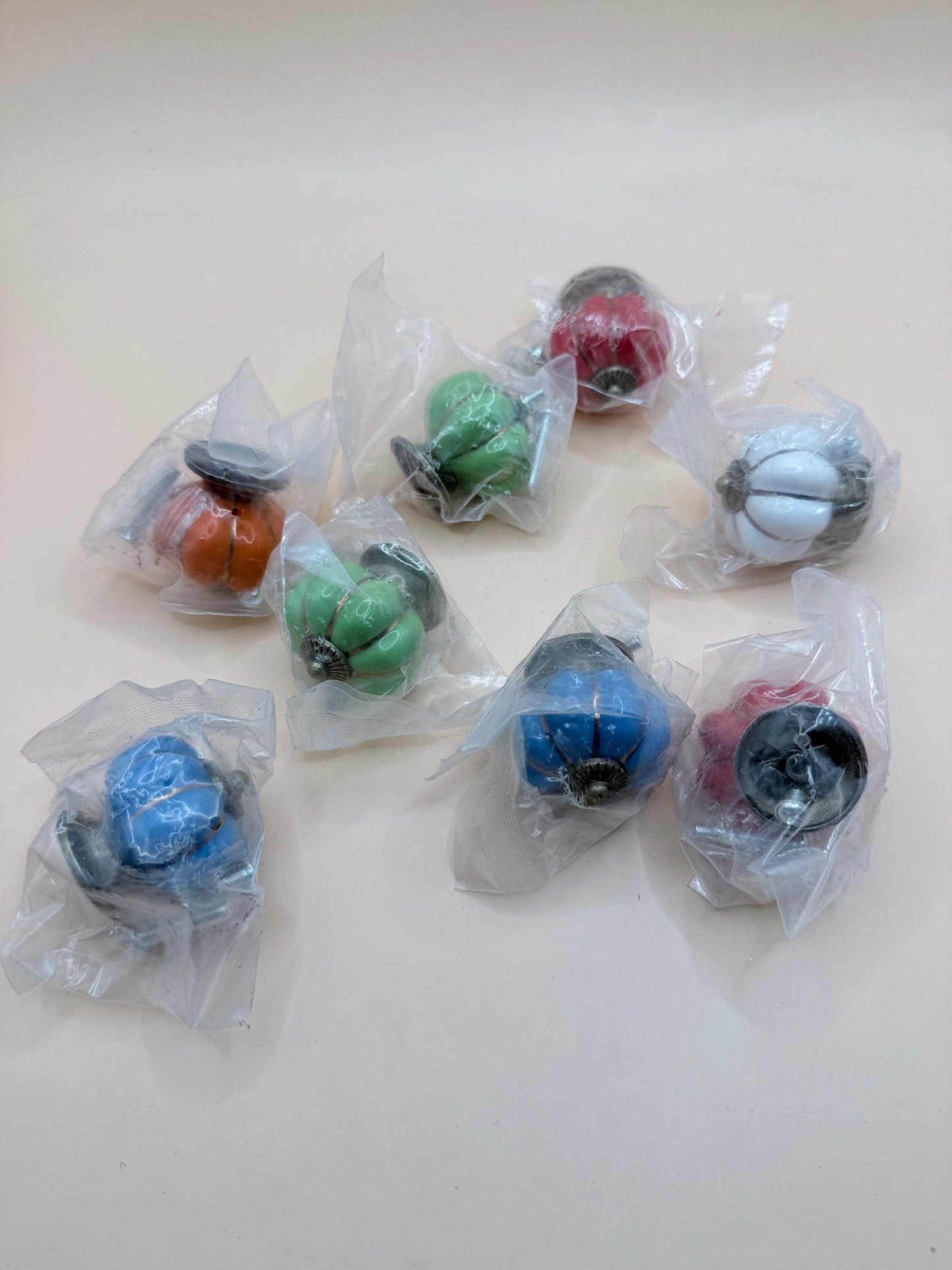 Set Of 7 Ceramic Pumpkin Cabinet Knobs Drawer Pull Handles