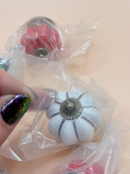Set Of 7 Ceramic Pumpkin Cabinet Knobs Drawer Pull Handles