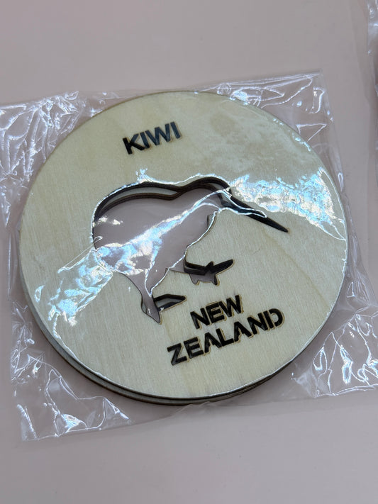 New Zealand Kiwi & Silver Fern Wooden Coaster Set