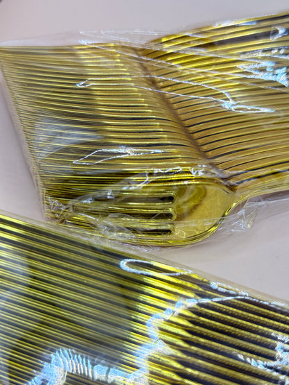 Gold Look Plastic Cutlery Set – Bulk Pack