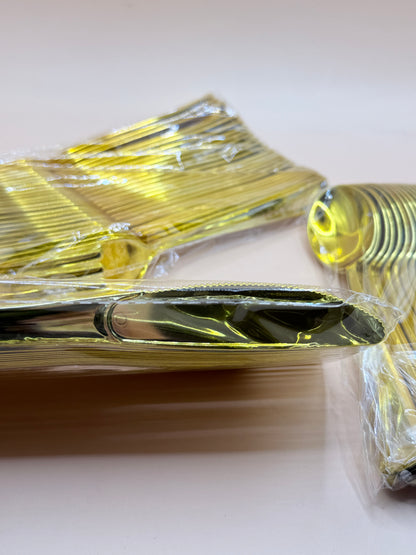 Gold Look Plastic Cutlery Set – Bulk Pack