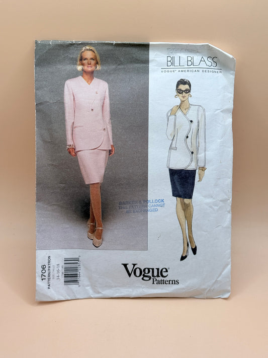 Vogue Patterns 1706 Bill Blass Jacket & Skirt Sewing Pattern – Sizes 14–18