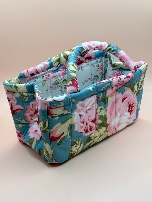 Floral Quilted Fabric Storage Caddy Organiser Basket