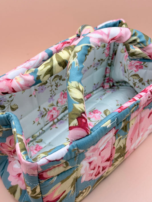 Floral Quilted Fabric Storage Caddy Organiser Basket