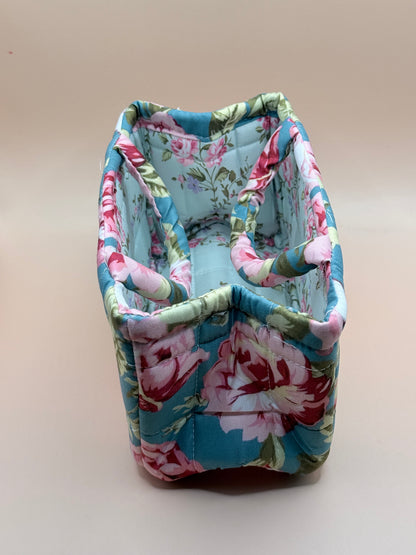Floral Quilted Fabric Storage Caddy Organiser Basket