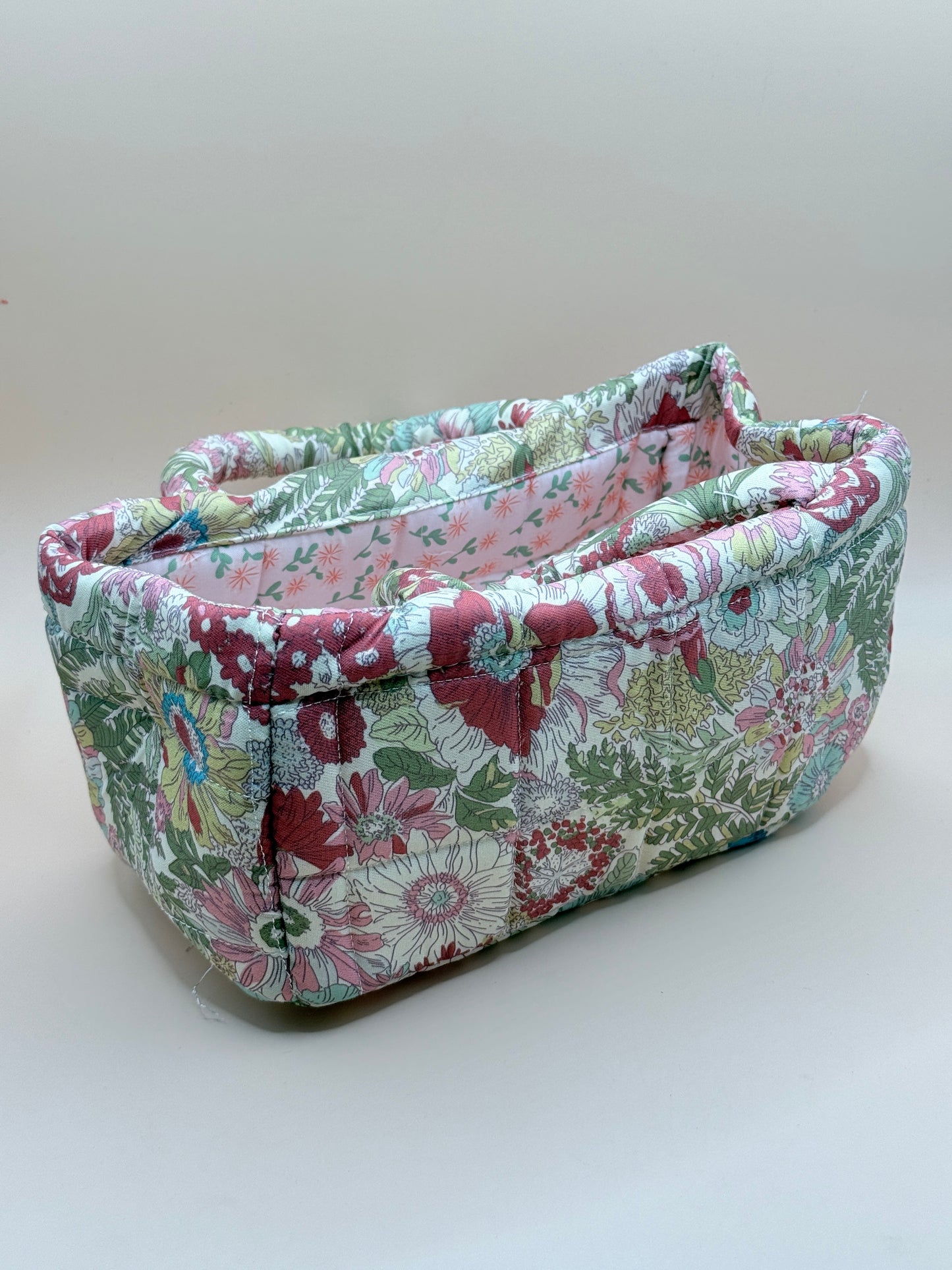 Floral Quilted Fabric Storage Caddy Organiser Basket