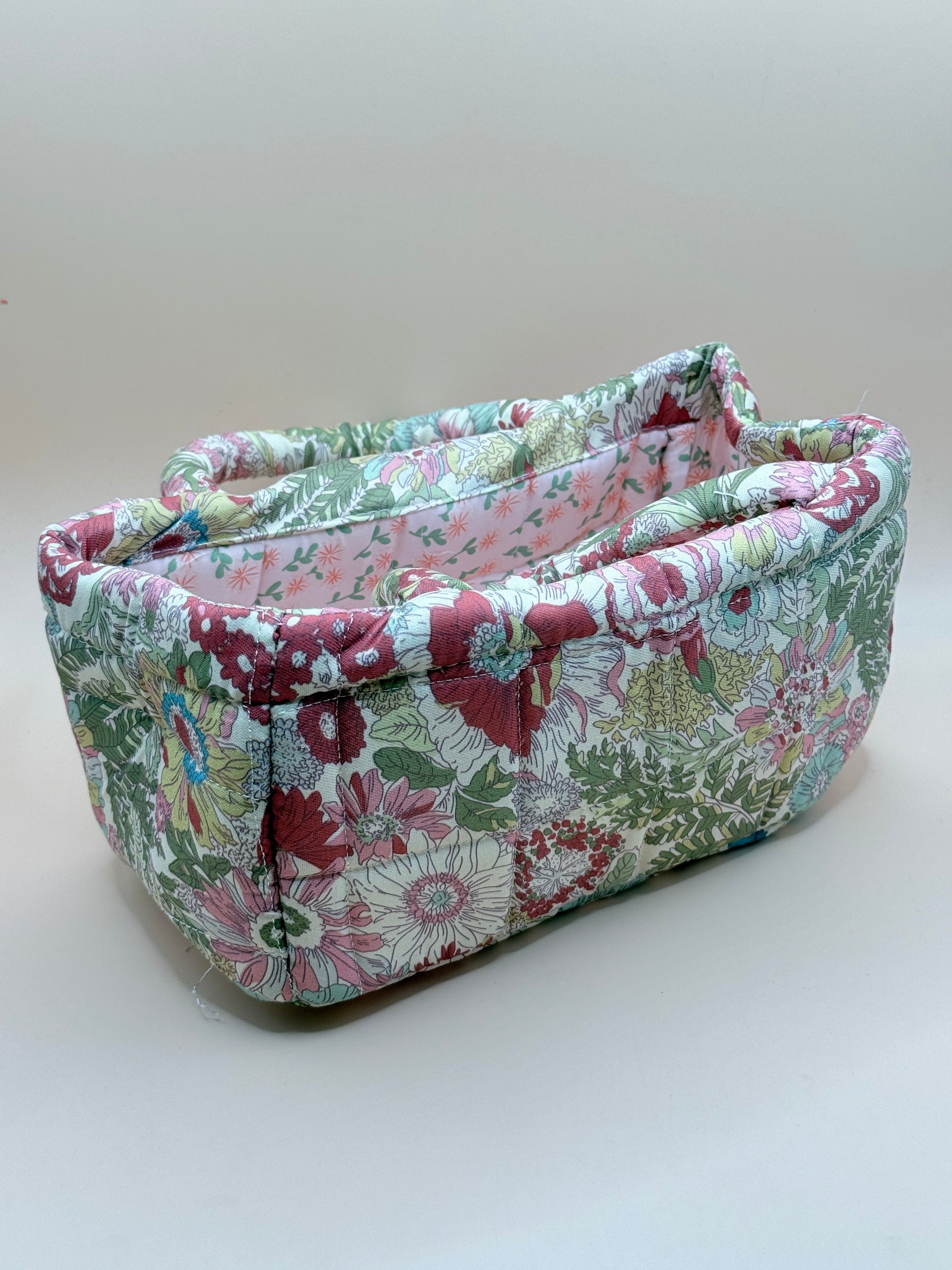 Floral Quilted Fabric Storage Caddy Organiser Basket