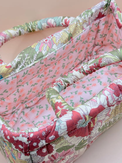 Floral Quilted Fabric Storage Caddy Organiser Basket