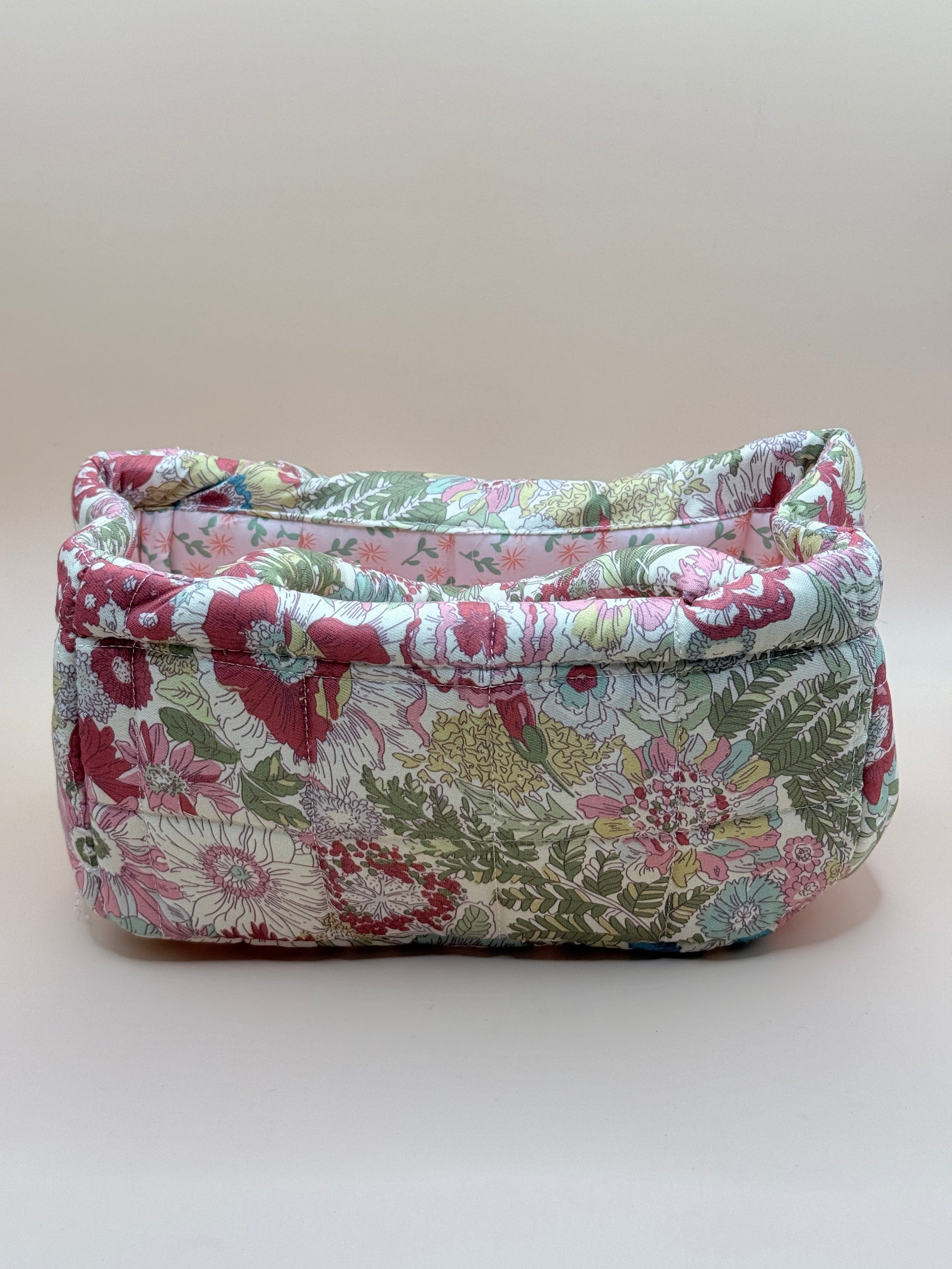 Floral Quilted Fabric Storage Caddy Organiser Basket