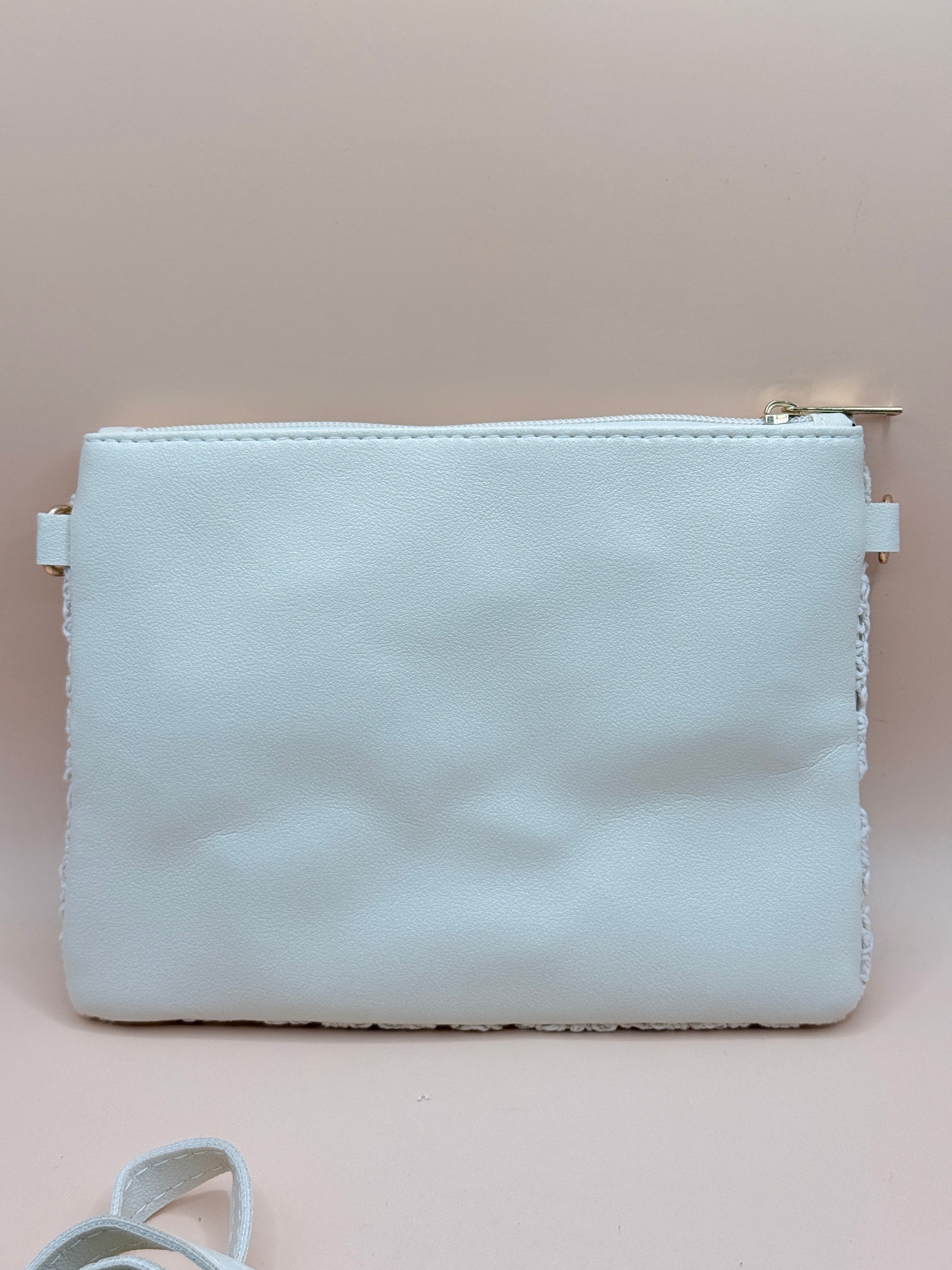 White Crochet Lace Clutch Bag With Detachable Strap