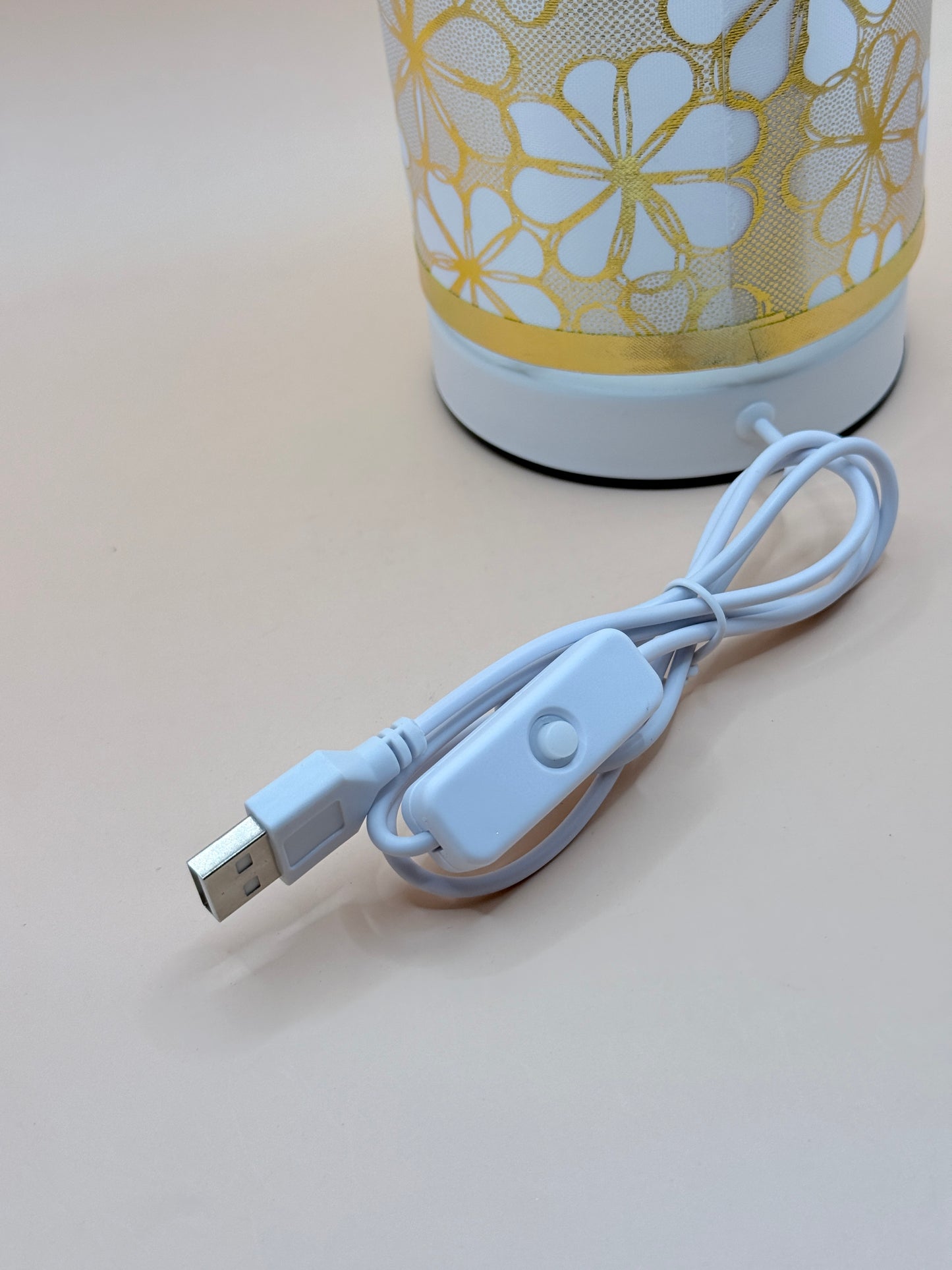 USB Floral Table Lamp With Gold Pattern