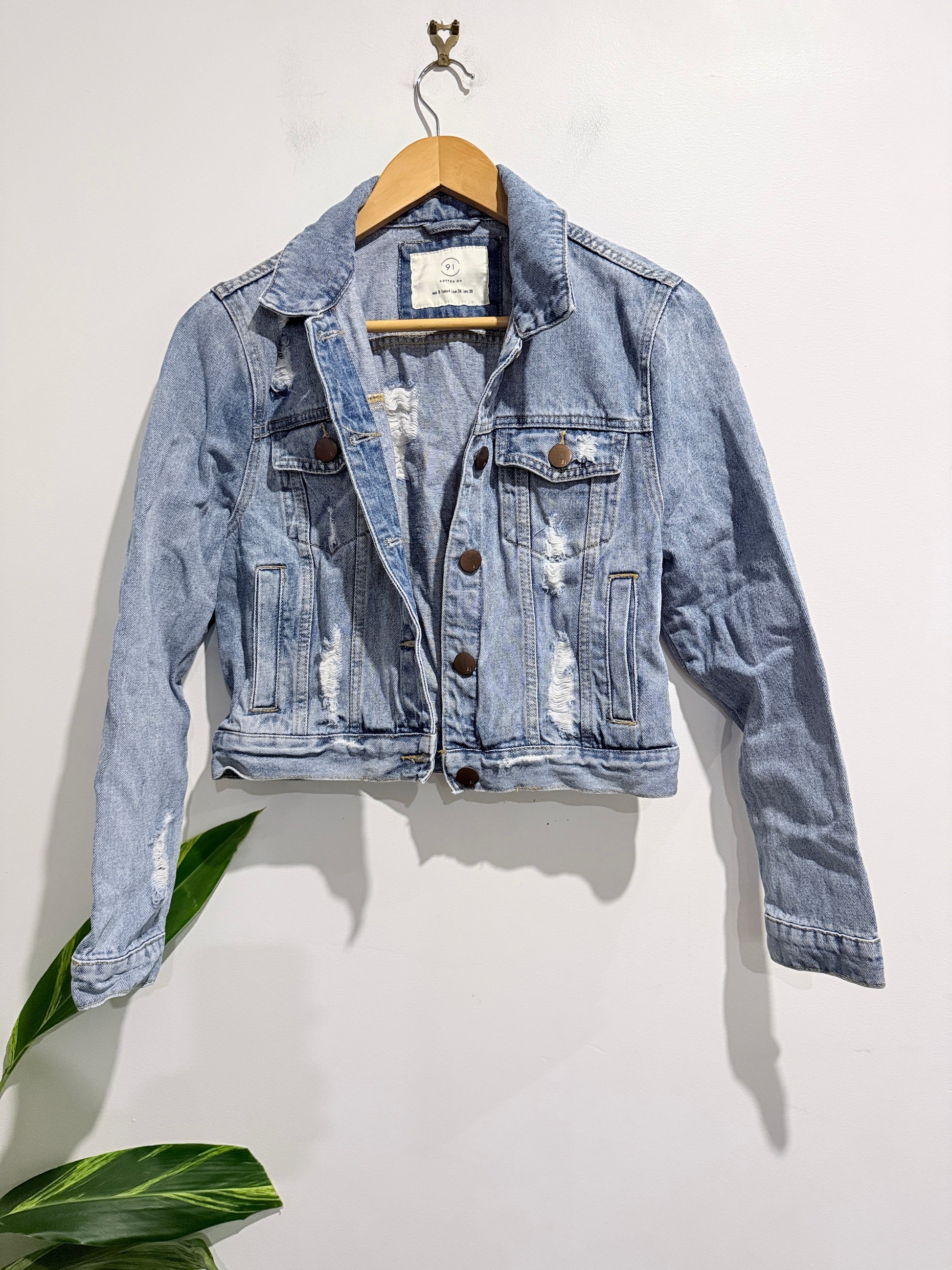 Cotton:on Distressed Cropped Fit Denim Jacket Size 8