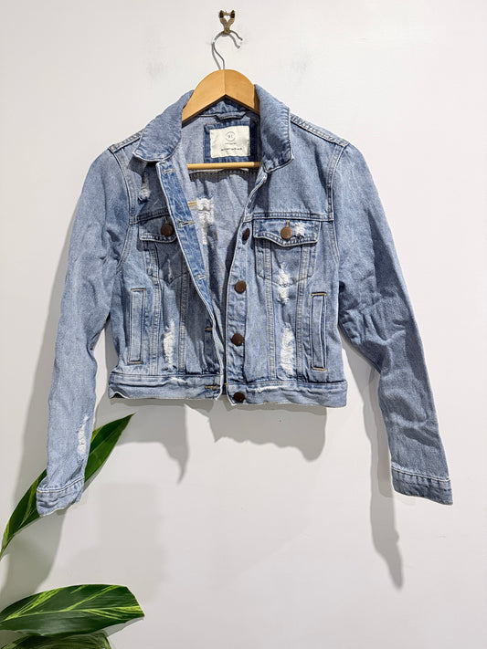 Cotton:on Distressed Cropped Fit Denim Jacket Size 8