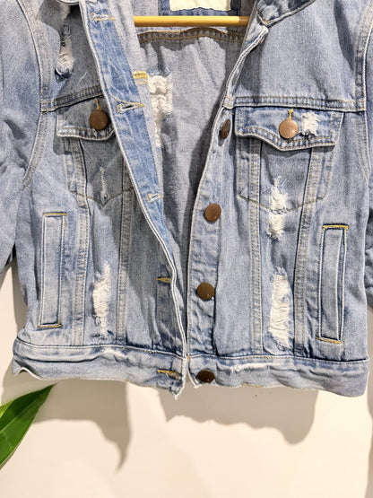 Cotton:on Distressed Cropped Fit Denim Jacket Size 8
