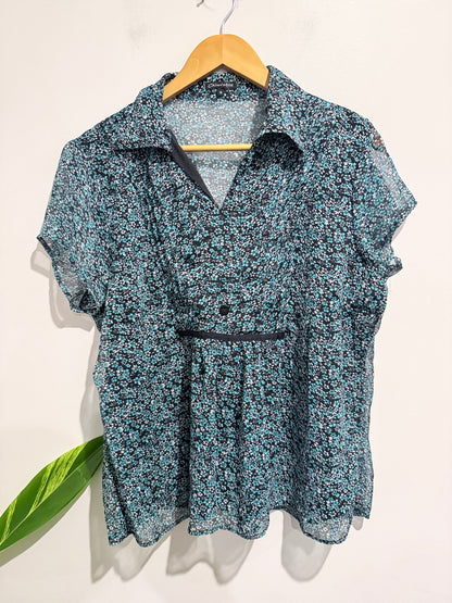 Chlorofile Floral Pattern Short-sleeve V-neck Top Size 16