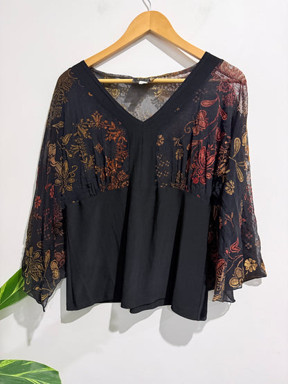 The Ascot Floral Print Sheer Long Sleeves Top Size 18 | U/Arm to U/Arm 45cm