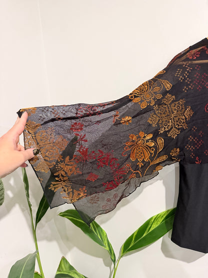 The Ascot Floral Print Sheer Long Sleeves Top Size 18 | U/Arm to U/Arm 45cm
