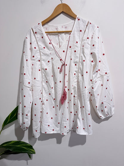 Brand Unknown Bohemian-style Embroidered Gauze Blouse Size 1XL | U/Arm to U/Arm 60cm
