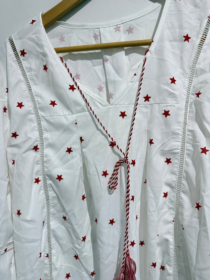 Brand Unknown Bohemian-style Embroidered Gauze Blouse Size 1XL | U/Arm to U/Arm 60cm