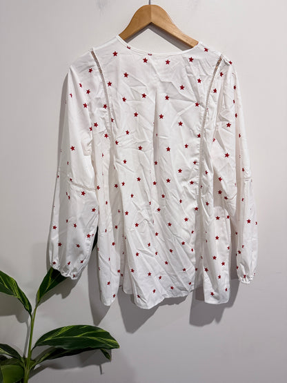 Brand Unknown Bohemian-style Embroidered Gauze Blouse Size 1XL | U/Arm to U/Arm 60cm