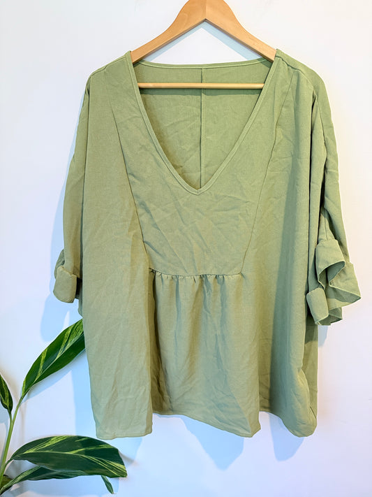 Brand Unknown V-neckline Wide Short Sleeves Textured Shirt Size 4XL | U/Arm to U/Arm 72cm