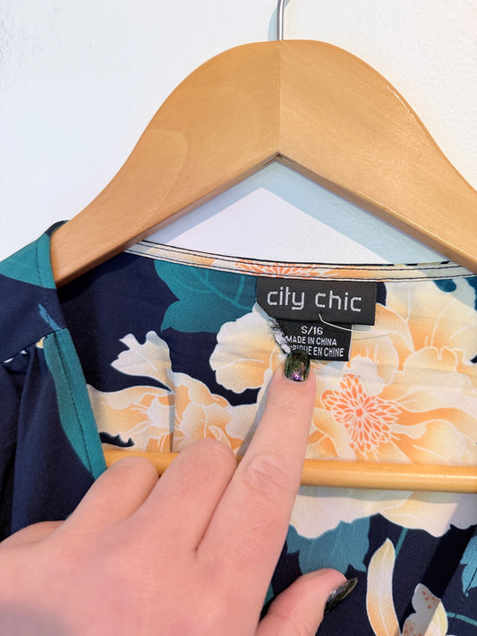 City Chic Floral Wrap Midi Dress Size S/16