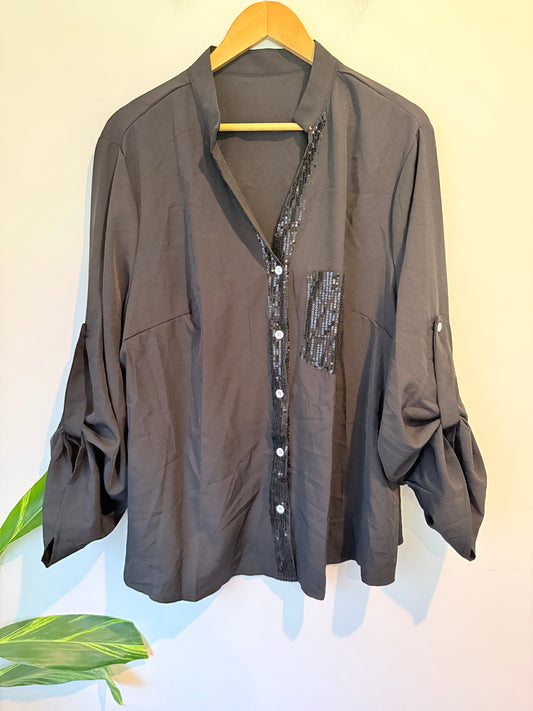 Brand Unknown Button-down Sequined Trim Blouse Size 5XL | U/Arm to U/Arm 73cm