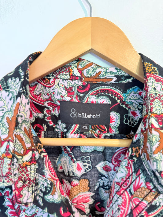 &Lo&behold Short-sleeve Casual Button-down Shirt Size 4XL | U/Arm to U/Arm 70cm