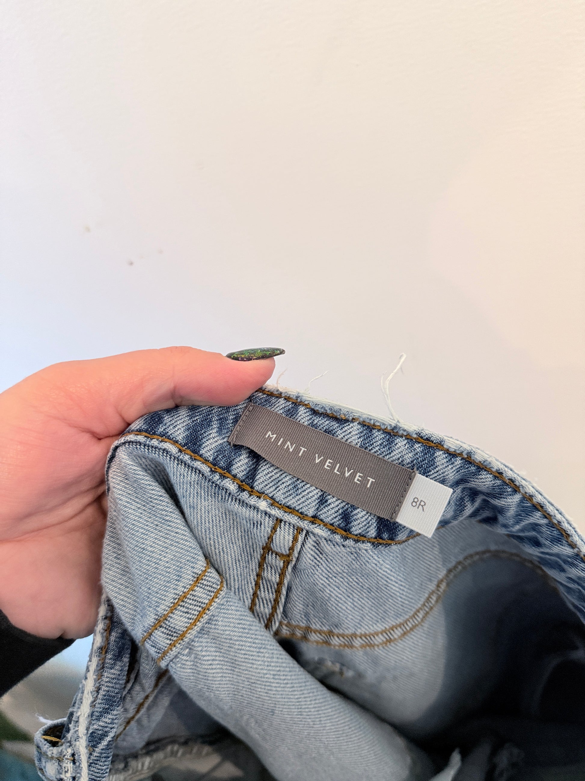 Mini Velvet Light-wash Distressed Denim Jeans Size 8R