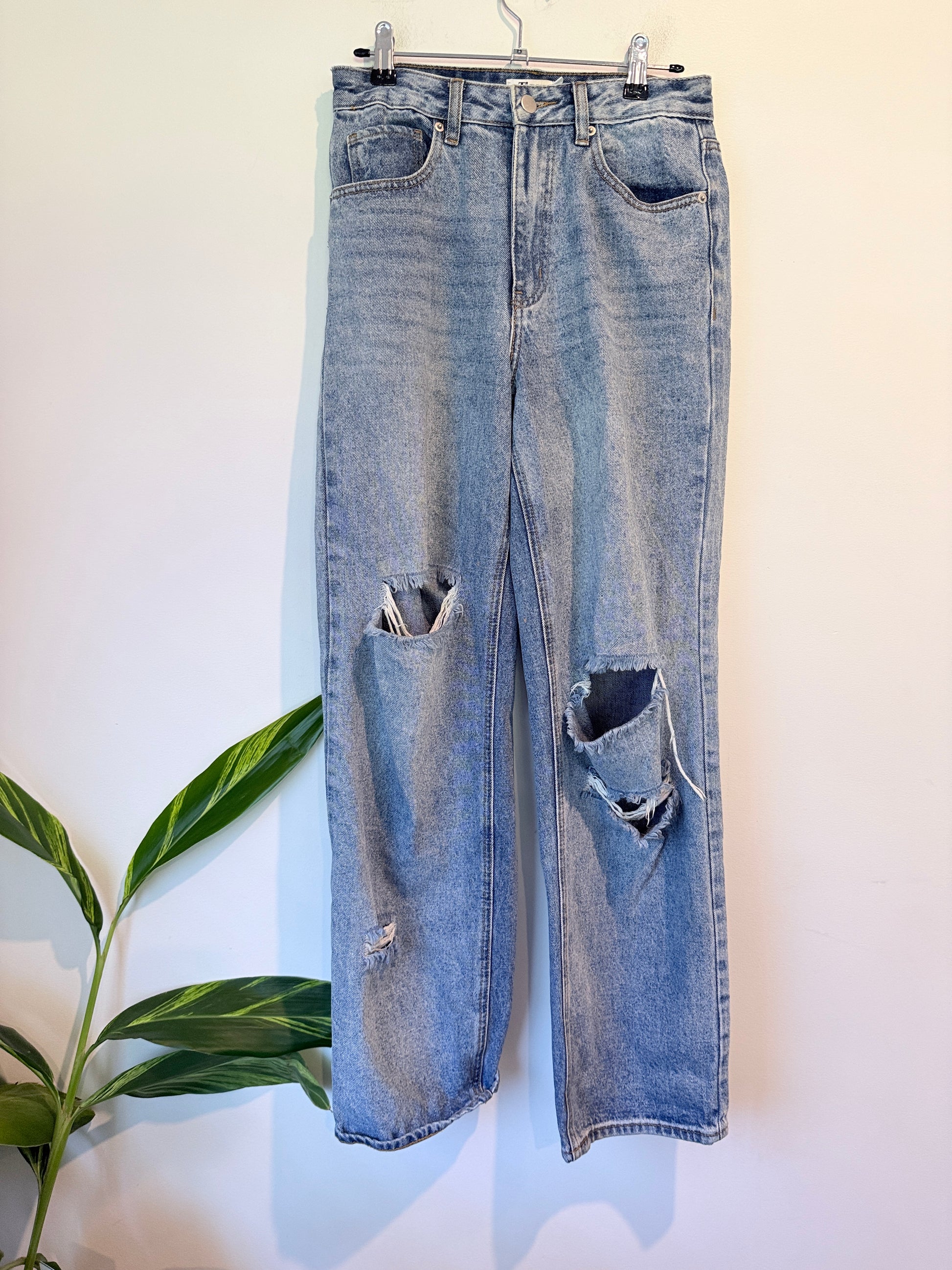 Tiger Mist. High-waisted Distressed Straight-leg Jeans Size S