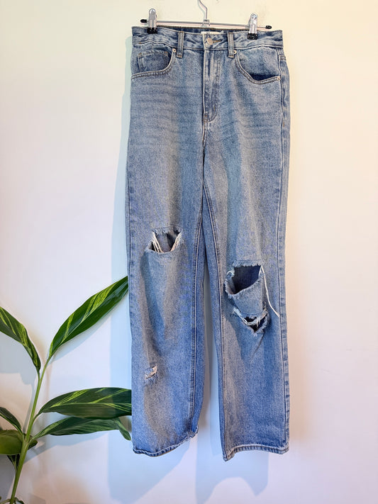Tiger Mist. High-waisted Distressed Straight-leg Jeans Size S