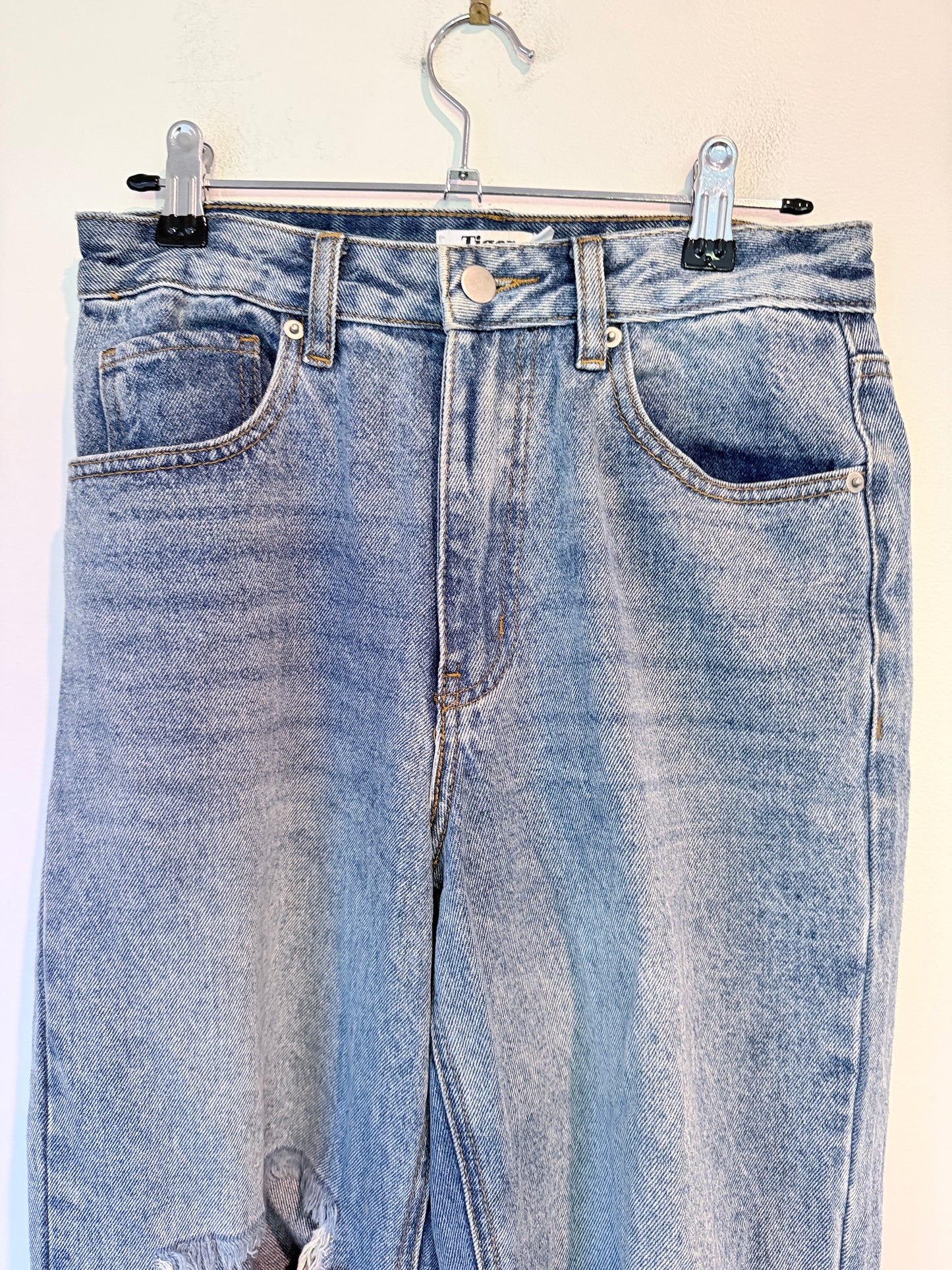 Tiger Mist. High-waisted Distressed Straight-leg Jeans Size S