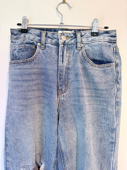 Tiger Mist. High-waisted Distressed Straight-leg Jeans Size S