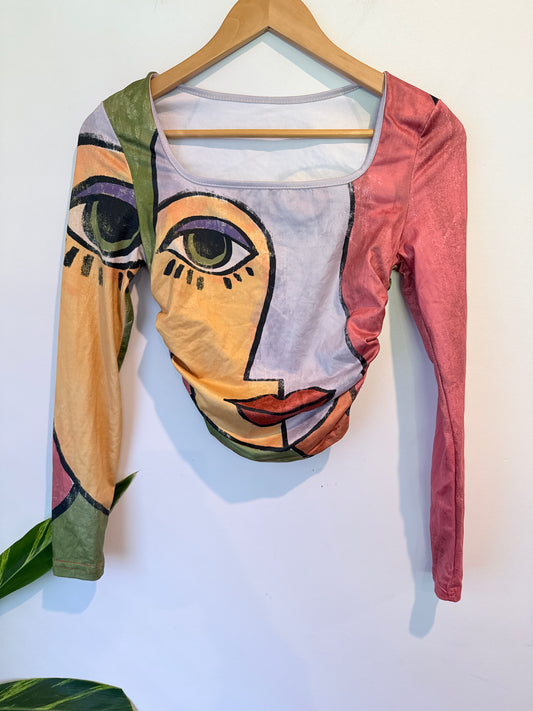 Emery Rose Abstract Cubist Face Print Top Size S