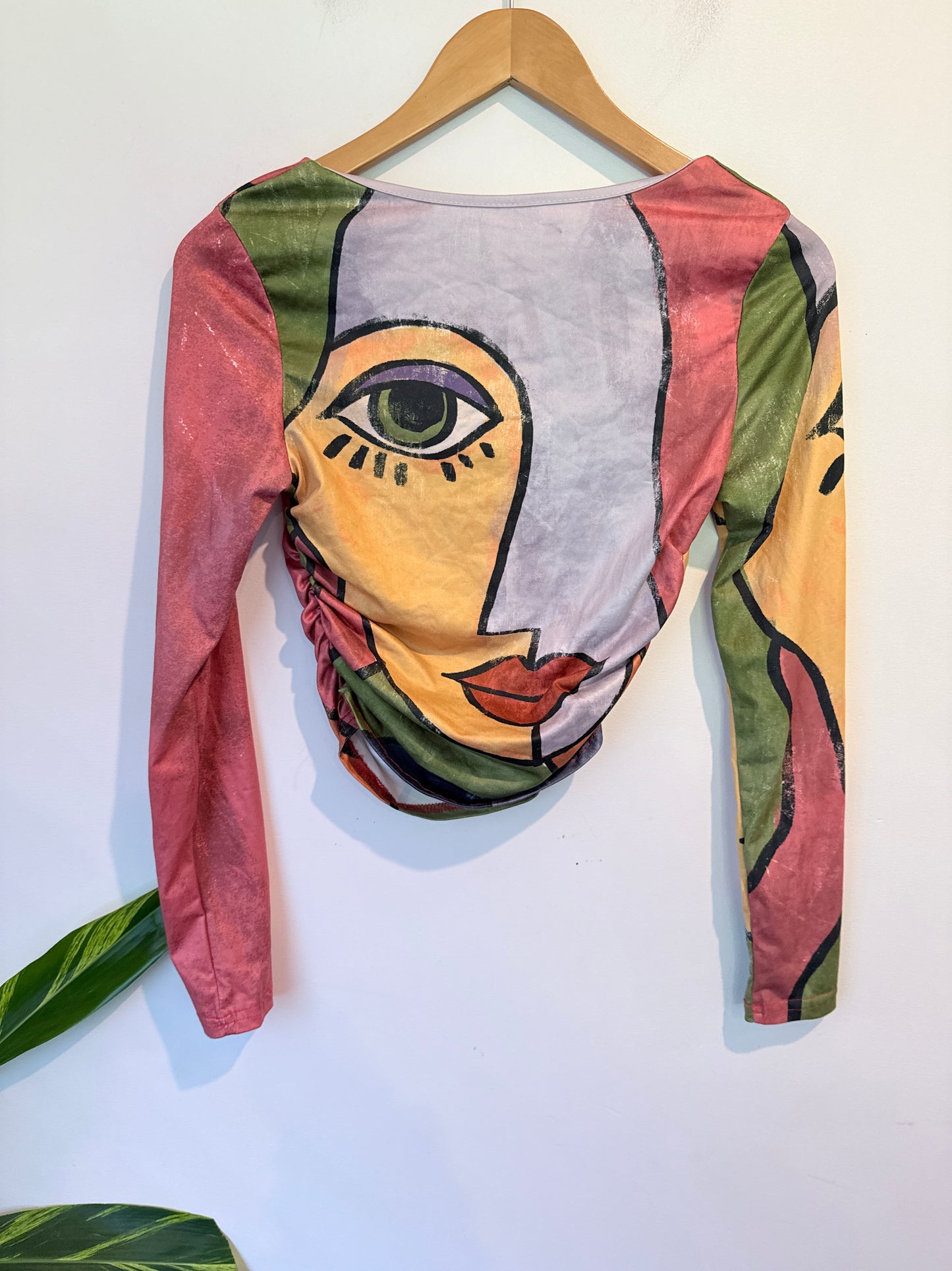 Emery Rose Abstract Cubist Face Print Top Size S