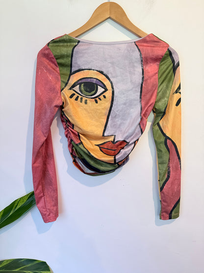 Emery Rose Abstract Cubist Face Print Top Size S