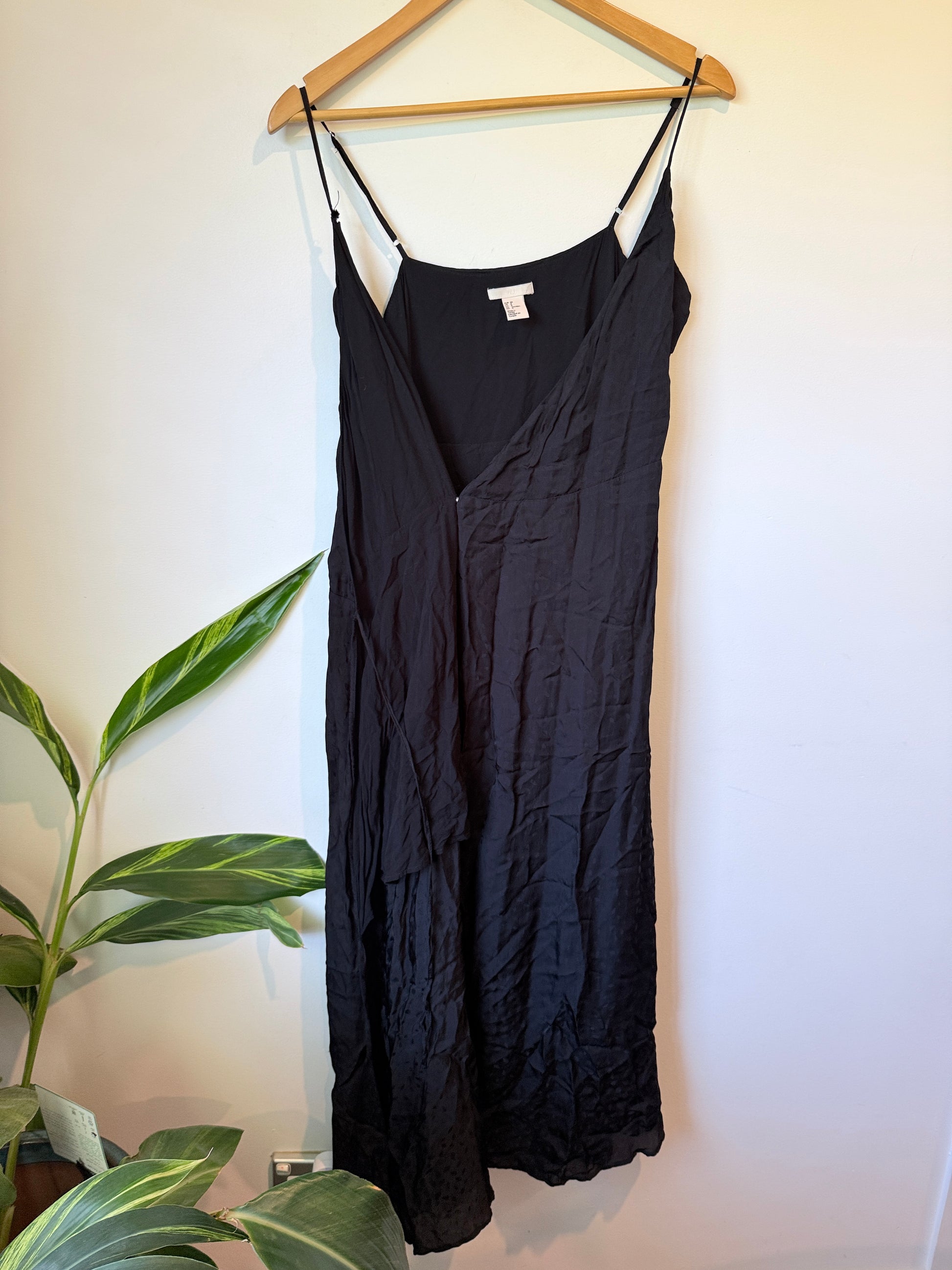 H & M Crinkled Black Maxi Slip Dress Size 38