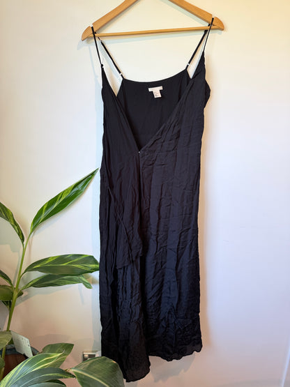 H & M Crinkled Black Maxi Slip Dress Size 38