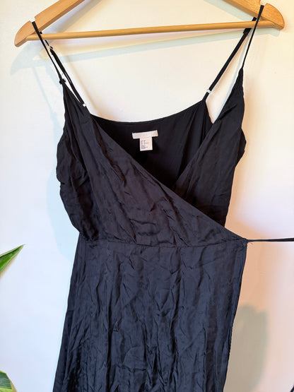 H & M Crinkled Black Maxi Slip Dress Size 38