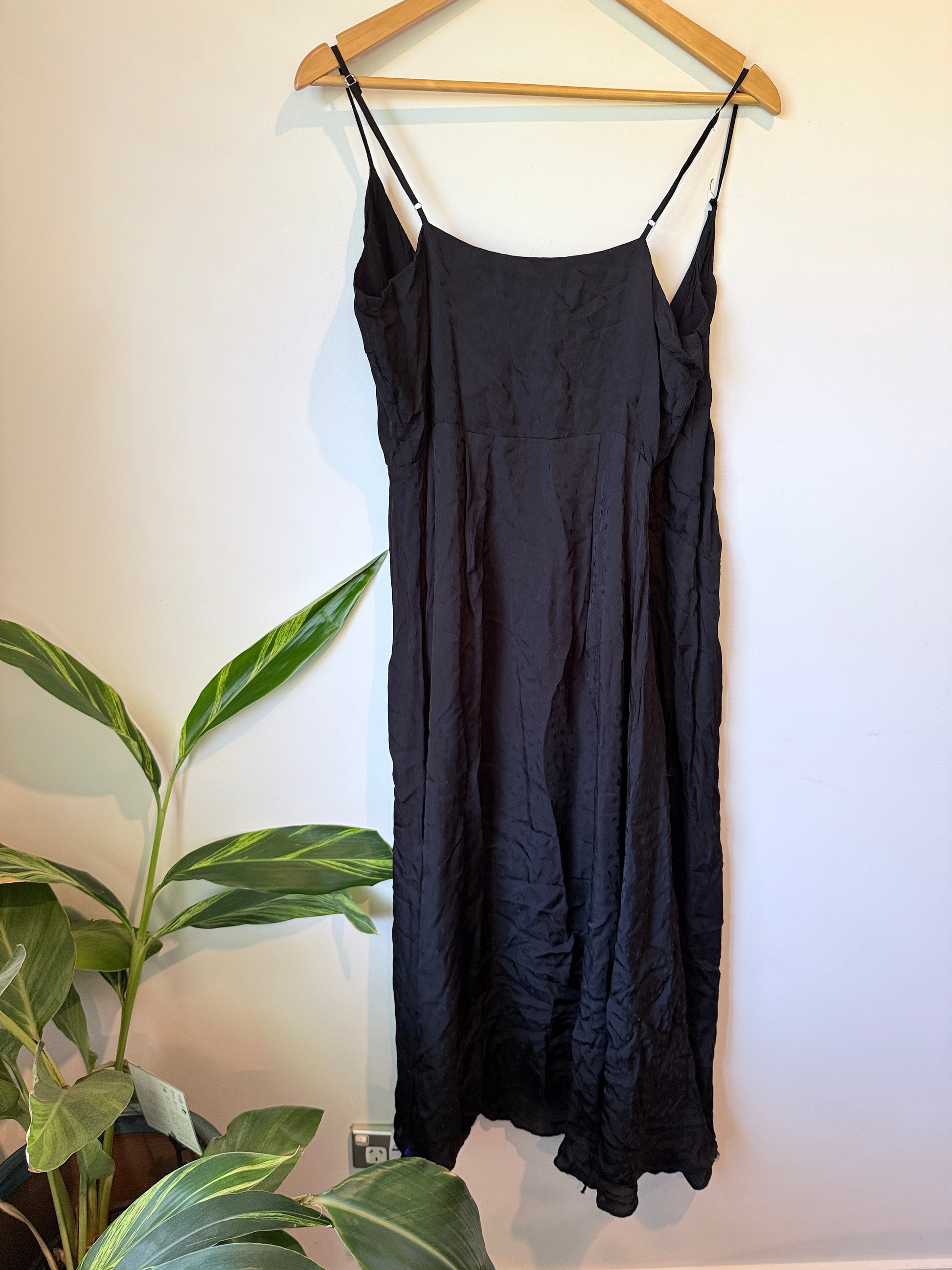 H & M Crinkled Black Maxi Slip Dress Size 38