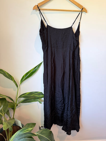 H & M Crinkled Black Maxi Slip Dress Size 38