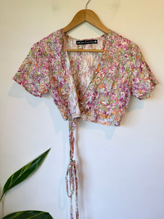 Smoove Reworked Vintage Floral Print Tie-front Crop Top Size U/Arm to U/Arm 47cm
