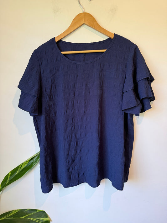 Brand Unknown Textured Ruffle Sleeve Top Size XXL | U/Arm to U/Arm 60cm