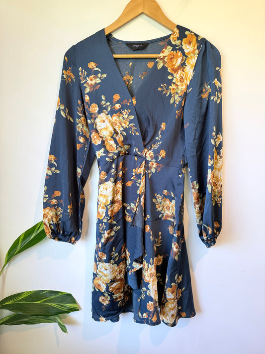 Pagani Floral Print Satin Wrap Dress Size 6